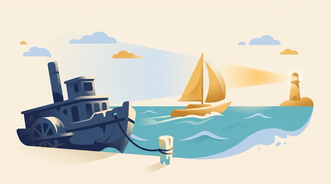 Illustration of a Jenkins pipeline visualisation, with the deprecated Blue Ocean view giving way to its replacements